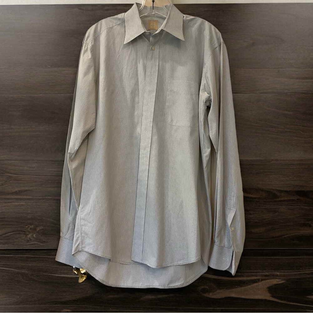 Ike Behar 100% Cotton Dress Shirt, button front, long sleeve button cuffs, Sz 16
